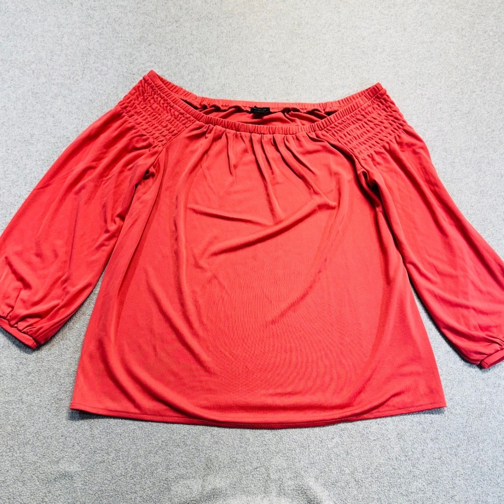 Ann‎ Taylor Off The Shoulder Blouse Womens S Coral Smocked Balloon Sleeve Top